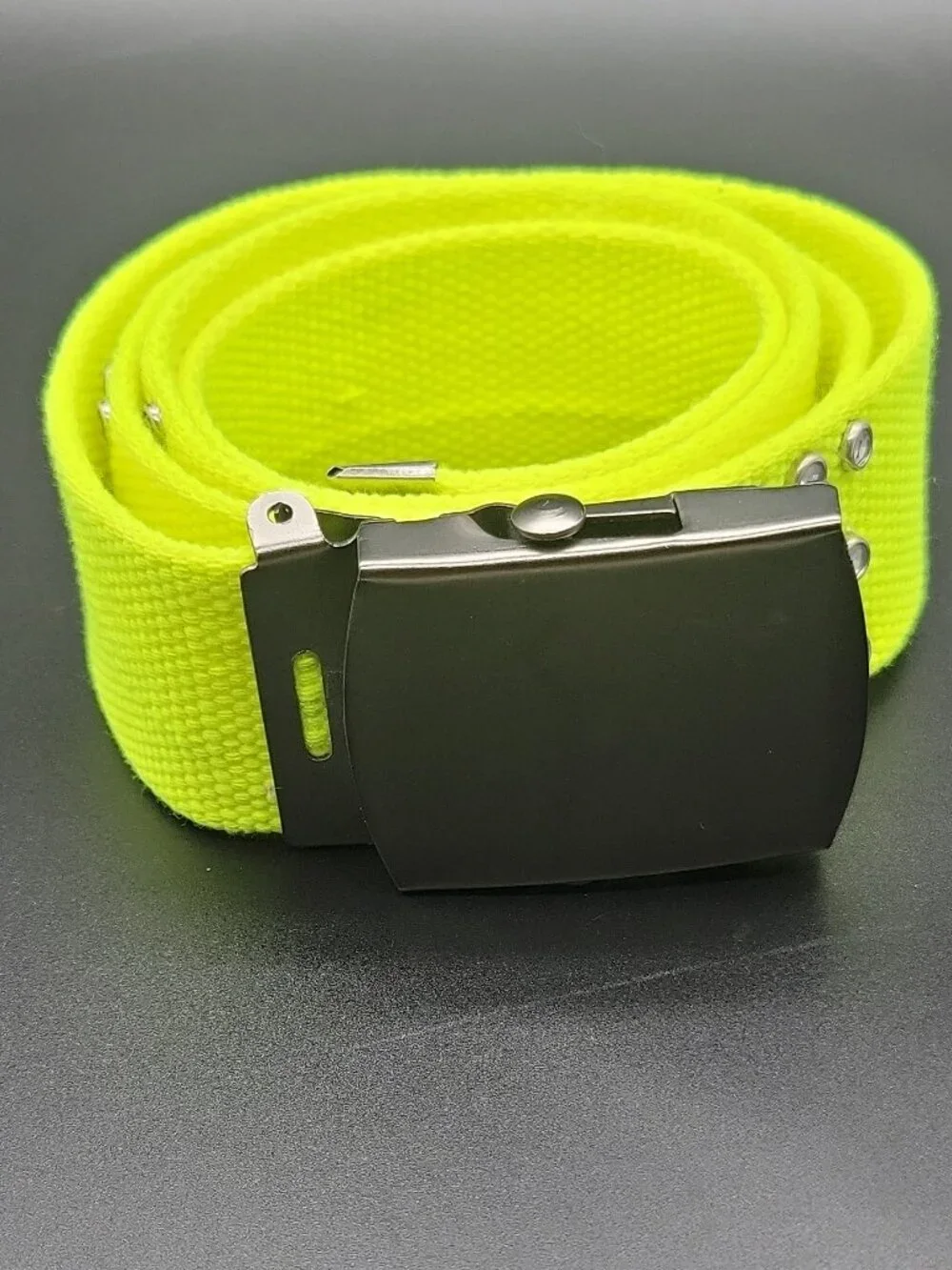 Yellow Webbed Belt Adjustable Solid Studded Goth Emo  Buckle One Size
